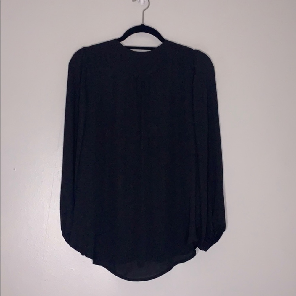 Carmen Marc Valvo Black zip front long sleeve blouse women’s medium - Picture 2 of 8